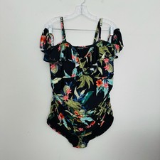 City Chic Black Tropical Print One Piece Swim Suit Women  s Size L