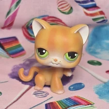 Littlest Pet Shop Authentic LPS #11 Orange White Tabby Shorthair Cat Green Eyes