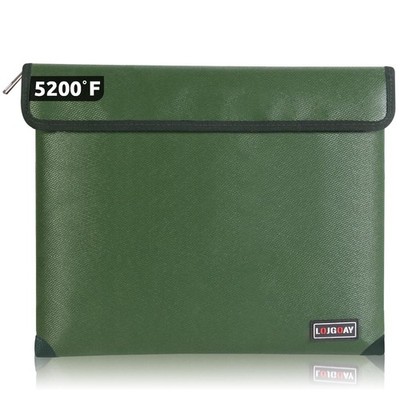 Waterproof Fireproof Document Bag 5200F fire proof money bag Green 13.9