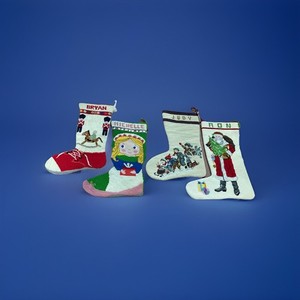 Vintage Needlepoint Christmas Stocking Wool & velvet Handmade Personalized