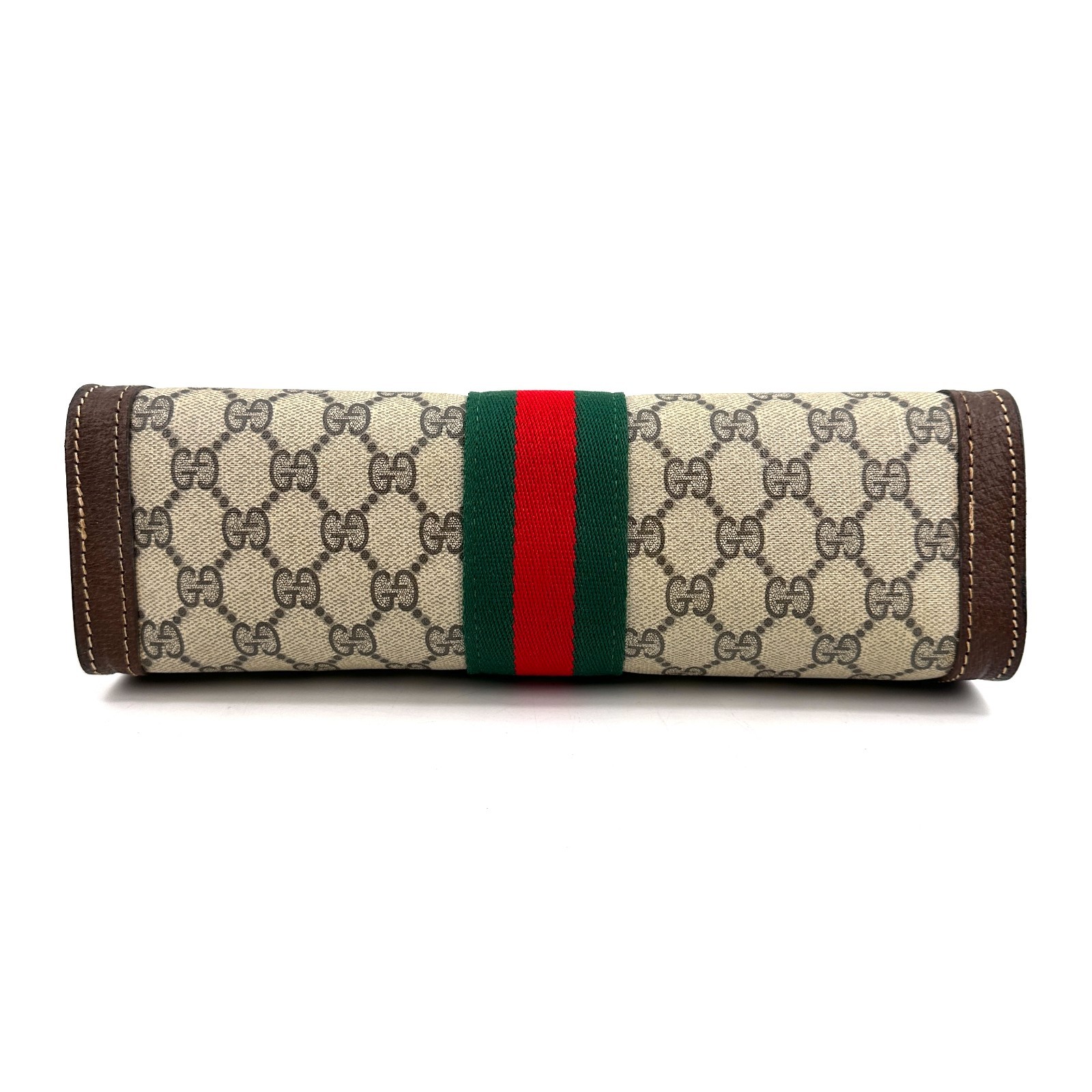 Vintage GUCCI Clutch Bag Sherry Line GG PVC Leather Brown Purse Authentic thumbnail 7