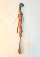 23" Lion Face Brass Shoe Horn Handmade Wooden Long Handle Leather Dressing Aid