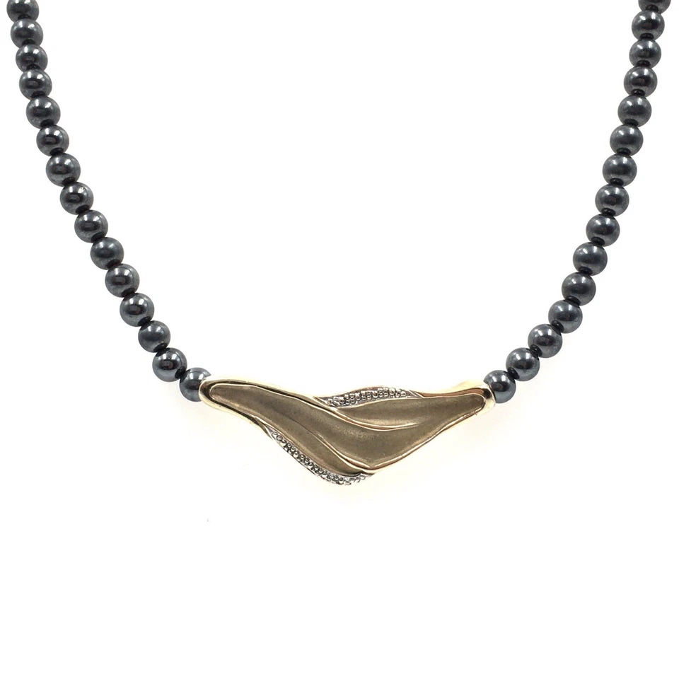 Collana di perle di ematite 43 cm in argento 925 placcato oro da donna gioiello - Immagine 3 di 4