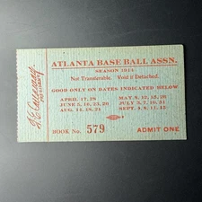 Atlanta Crackers 1914 Ticket Voucher RARE Minor Leagues 
