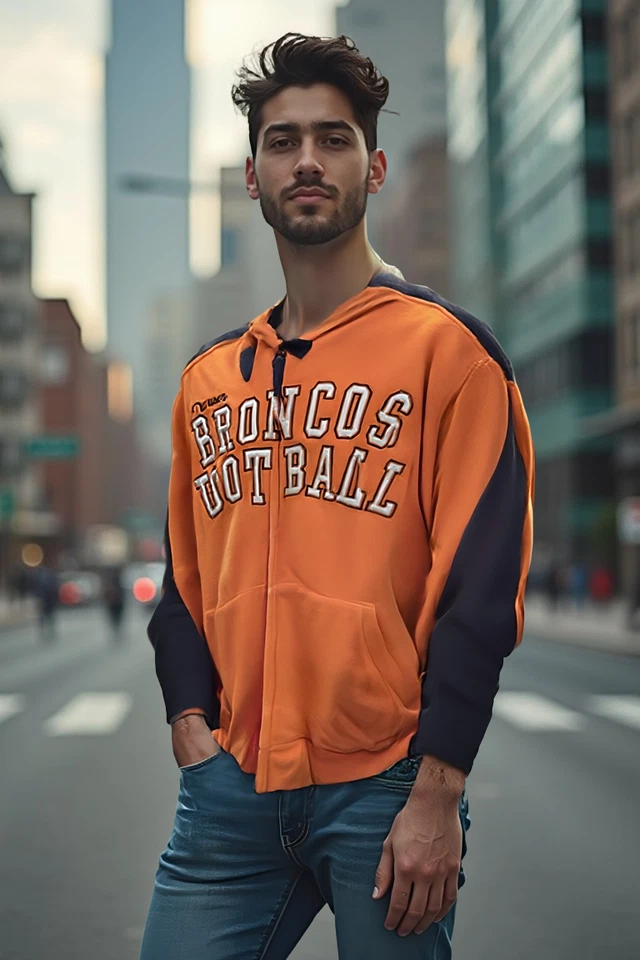 Denver Broncos Hoodie Men's M NFL G-III Orange Fleece Full Zip Sweatshirt - Image 2 of 4