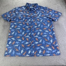 Columbia PFG Shirt Mens Small Blue Slack Tide Camp Fish AOP Vented Outdoors