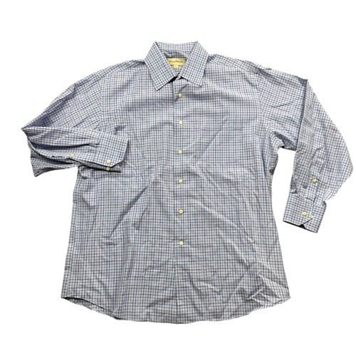 Tommy Bahama 16 32-33 Bleu Plaid Boutonné Homme 100% Coton Chemise Poches - Photo 1/4