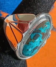 ESTATE UNSIGNED VTG. NAVAJO TURQUOISE STERLING SILVER RING FITS SZ. 8.5