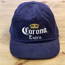 Vintage Corona Extra Beer Corduroy Hat Strap Zip Back Rope Blue Beer 80s 90s