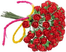 Artificial Mini Rose Flowers 50 Pcs Red Paper Roses for Craft Making Set