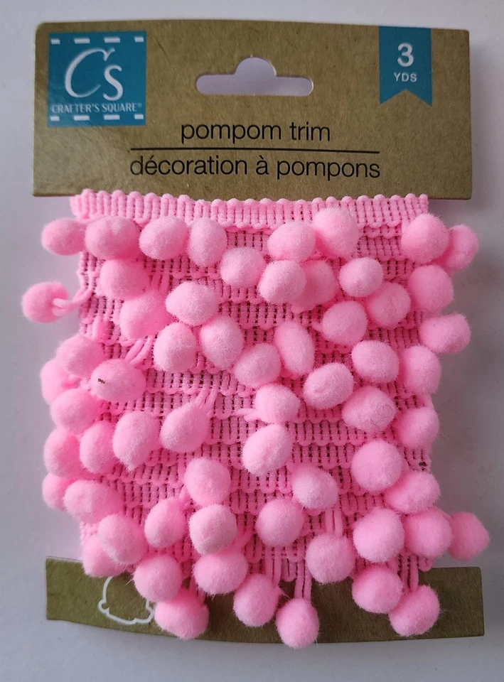 Borde de pompón rosa cuadrado Crafter’s 3 yardas cada uno – Lote de 3 rollos, nuevo Foto 3 de 3