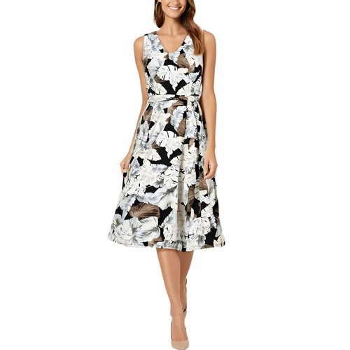 Casual Women's Dress Kasper Women's V-Neck Dress With Belt - Classic Office & Casual Dress Belted Dress-793304
