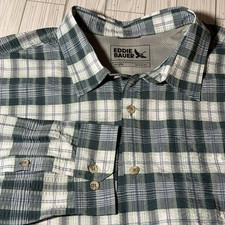 Eddie Bauer Men  s 2XL Green Plaid Button Up Shirt Long Sleeve Outdoor Hiking AB1