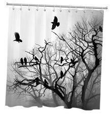 Misty Forest Shower Curtain Black Grey Foggy Woods 72"W x 72"L Pack of 1 