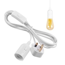 Othrion 1Pcs E27 Bulb Holder with Switch and Plug,White Plug in Pendant White 