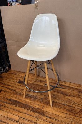 Vintage Modernica Herman Miller Eames White Fiberglass Chair Swivel Barstool