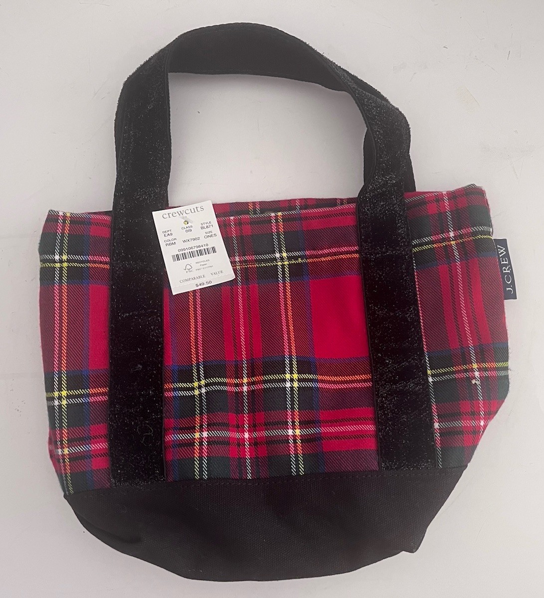 J Crew Girls Tartan Plaid Sparkle Mini Tote Bag NWT On Sale