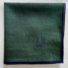 Dunhill Vintage Handkerchief Plain Dark Green Cotton Classic Pocket Square 18"