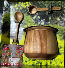 Ryze Mushroom Coffee Acacia Wood Storage Jar Lidded Container with Spoons Magnet