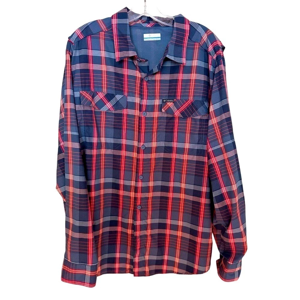 Columbia Mens Large Plaid Button Up Long Sleeve Shirt Outdoor