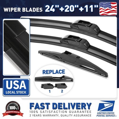Front Wiper Blades 24''+20'' Rear Wiper Blades 11'' For Kia Soul 2021-2022 U/J Hook