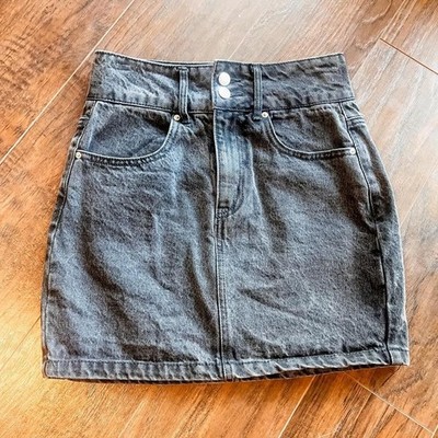 Forever 21 High Waisted Black Acid Wash Denim Mini Skirt