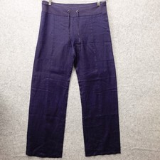 EILEEN FISHER Organic Linen Pants M Blue Wide Leg Drawstring Light Summer 33x32