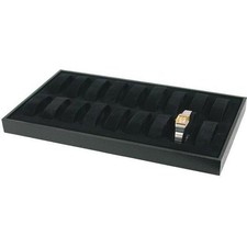 Black Faux Leather 18 Watch Bracelet Storage Jewelry Display Tray 14 3/4 x8 1/4"