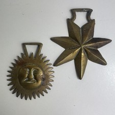 Horse Brasses Vintage Antique Equestrian Celestial Sun Face Seven Point Star