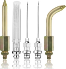 Grease Gun Needle Tip Kit – Bent & Straight Nozzles, Fits Rubber Boots, Ball... 