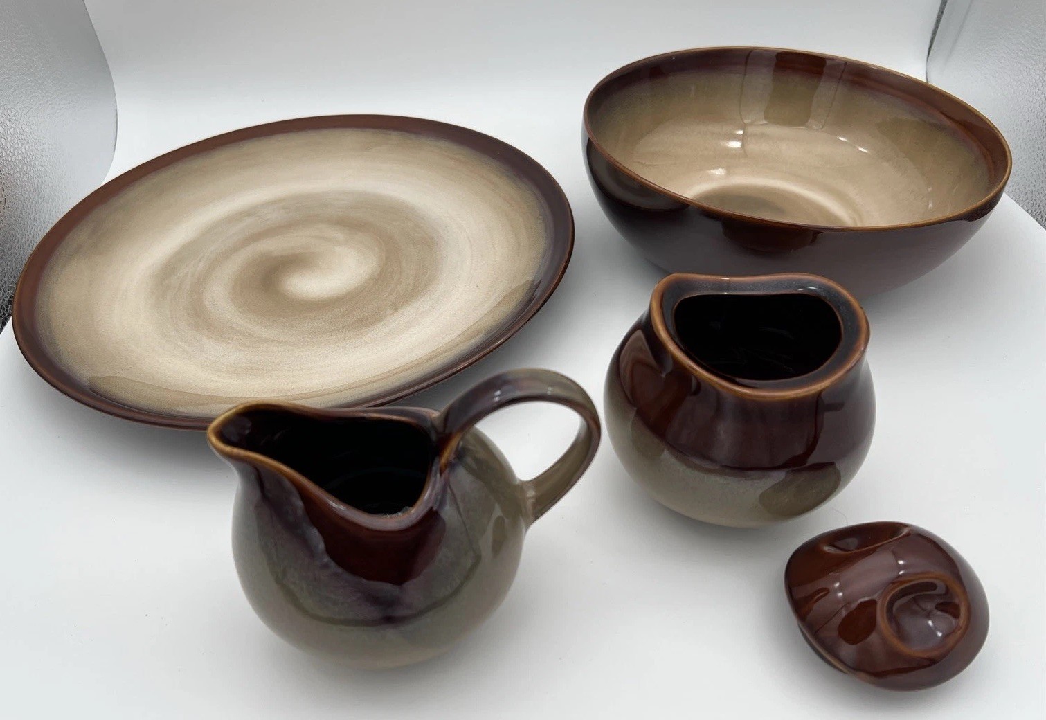 Crazing Serv. Platter Bowl Sugar Creamer