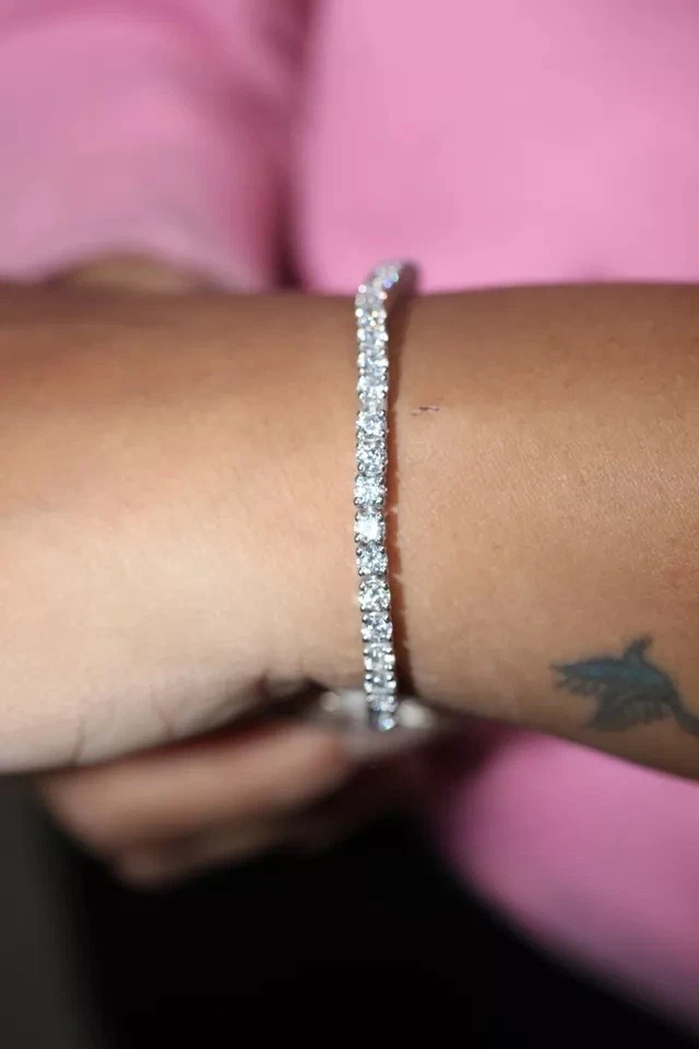 Pulseira de tênis feminina 7" corte redondo 6 quilates ouro branco 14K sólido presente de casamento - Imagem 4 de 4