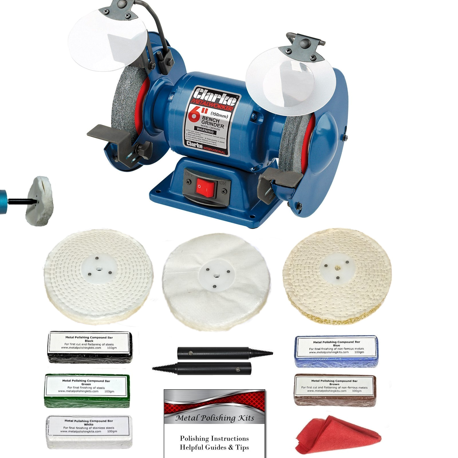 Clarke 250W Bench Grinder Metal Polisher Polishing Machine  5"" Polishing Kit