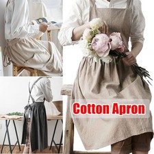Adult Apron Cotton Linen Crossover Pinafore Dress Home Cooking Kitchen Painting