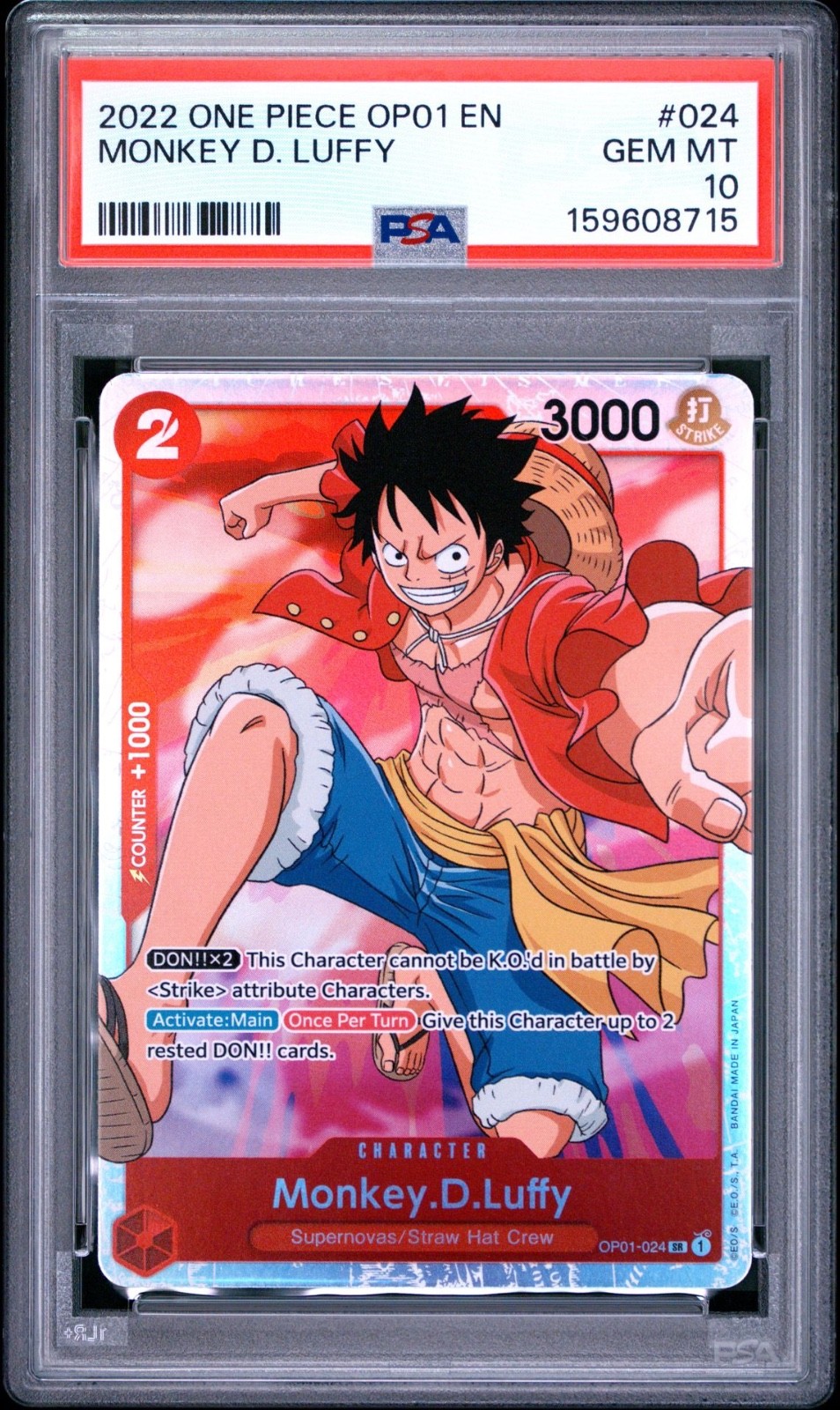 One Piece Monkey D Luffy OP01-024 PSA 10 Gem Mint