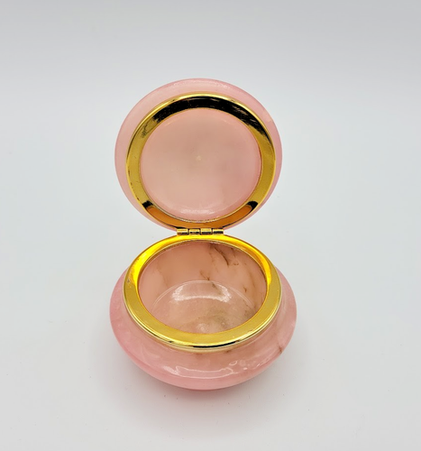 Vtg Genuine Alabaster Hand Carved In Italy Small Pink Floral Trinket Box - Picture 7 of 8