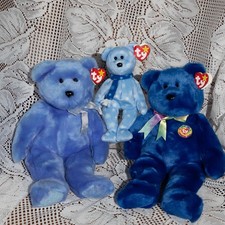 Ty Beanie Buddies Retired Bear Plush Lot Blue and Purple 1999