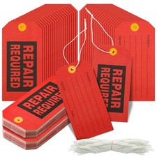 Hillban 300 Red Repair Required Tags w/ Wire - 2.4x4.7" Industrial Equipment Lab