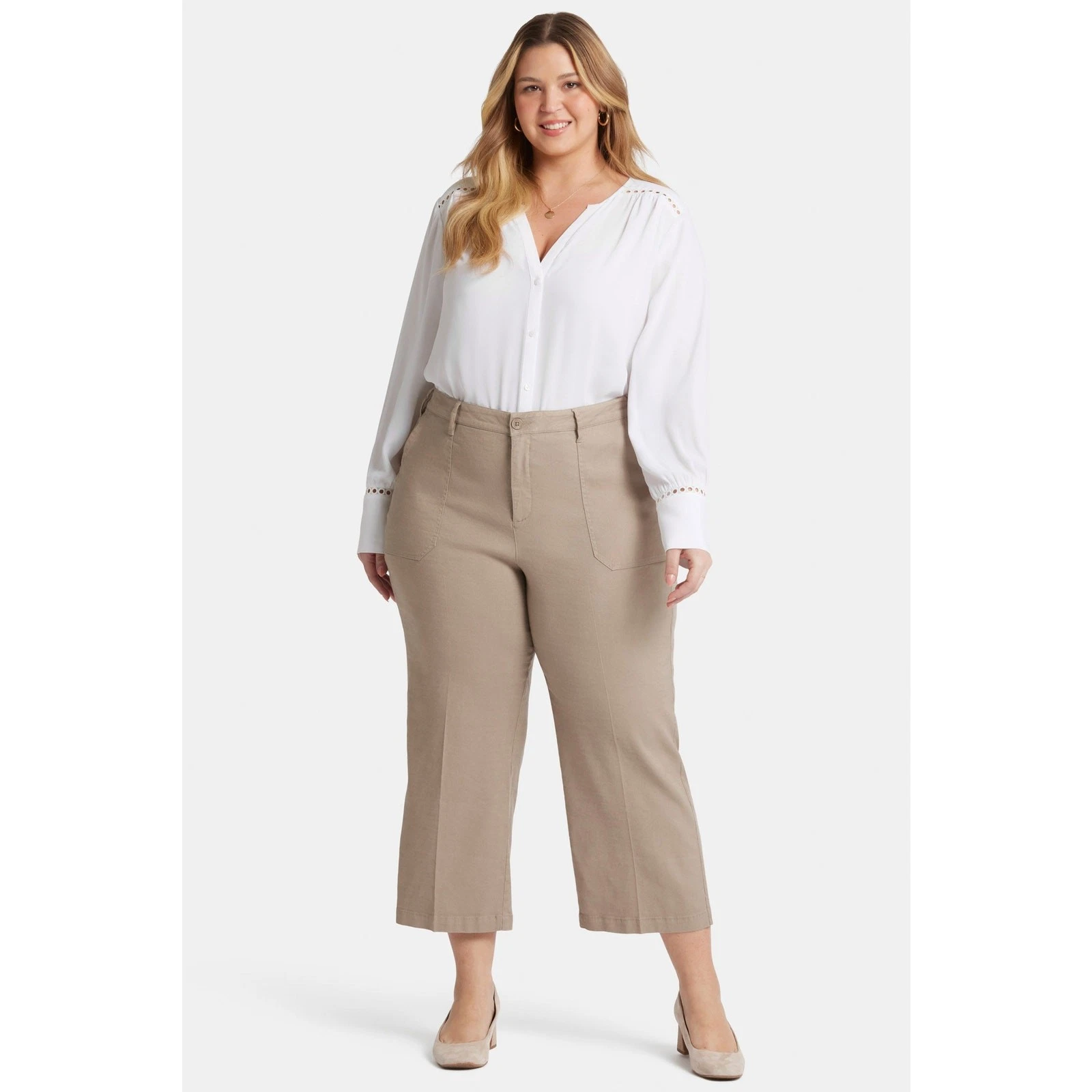 NYDJ Wide Leg Cargo Capri Pants Tan Cream Linen Blend Stretch Size 20W NWT