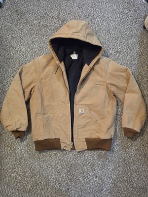 Carhartt Men's Brown Hooded Lined Full Zip Work Jacket Coat Size M Regular