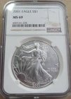 2001 American Silver Eagle NGC MS69 Brown Label