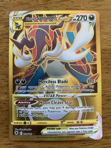 Pokémon TCG Hisuian Samurott VSTAR Gold Secret Rare 209/189 – Very Good Cndtn