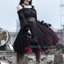 Lolita Gothic Dresses Ruffle Mesh Puff Sleeve Steampunk Cosplay Skirts Women New