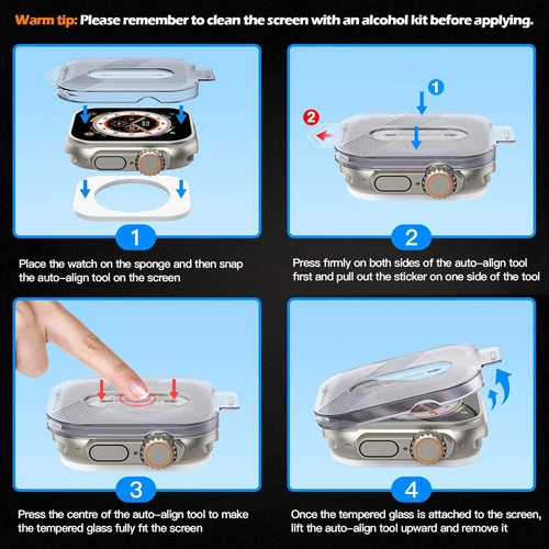 2Pcs Easy Install Tempered Glass Screen Protector for Apple Watch Ultra 1/2 49mm - 第 7/11 張圖片