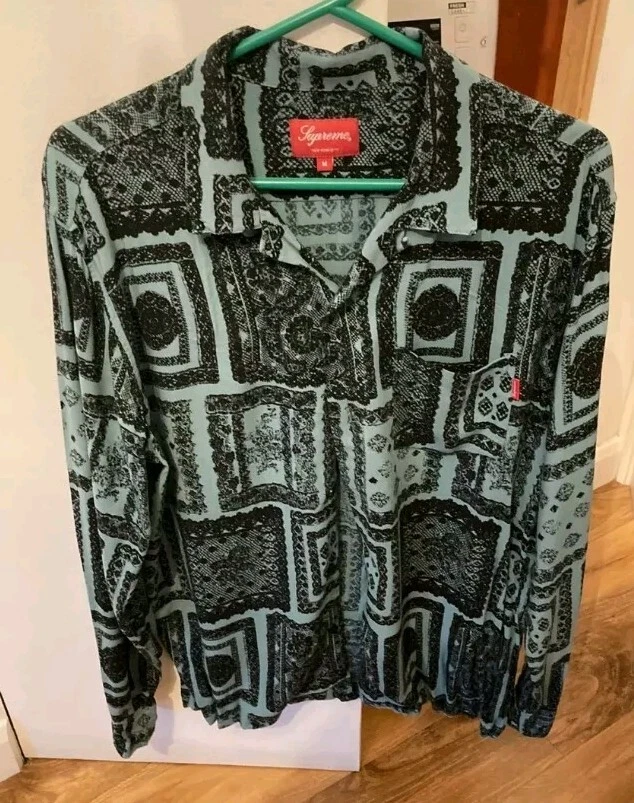 Chemise SS17 Supreme Laces Rayonne Vert Taille M Medium Boutonnée Manches Longues Haut