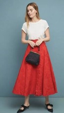 NEW 160 Maeve Sandra Belted Skirt Size 4 Red Midi Z342-1