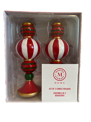 Martha Stewart CHRISTMAS 8” Candle Holders Hand-Painted Red White