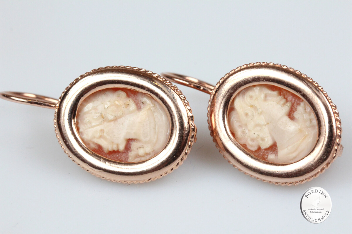 Boucles D'oreilles Camée Orange Et Blanc Plaqué Or Et Résine - Tige Poussette, Idée Cadeau Femme