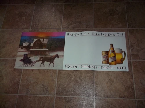 Vintage MILLER HIGH LIFE BEER CHRISTMAS HOLIDAYS POSTER SIGN Wisconsin Wi Bar
