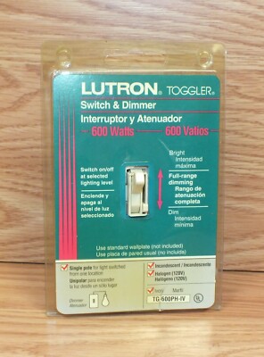 Lutron (TG-600PH-IV) Toggler 600 Watts Ivory Incandescent Style Dimmer Switch 